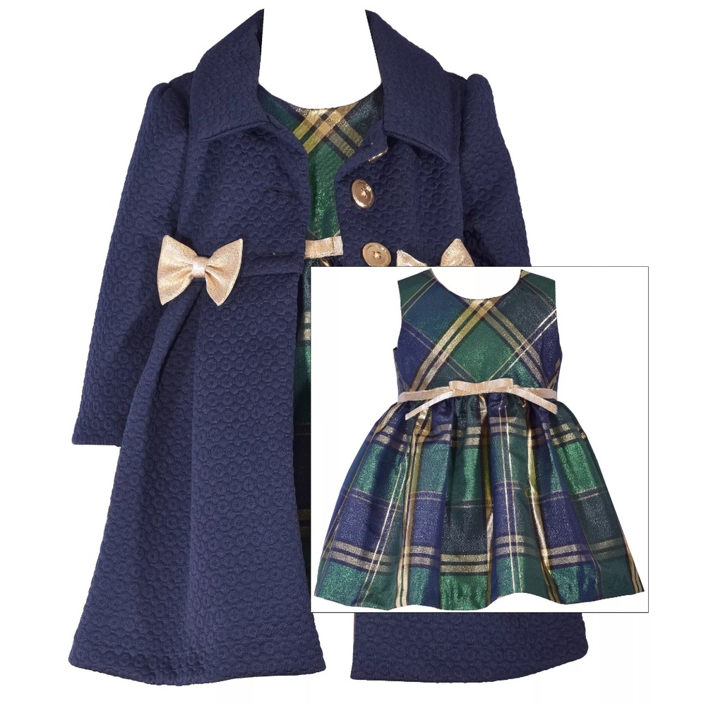 Toddler plaid dress and coat set in Navy